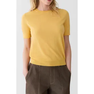 Lafayette 148 New York Short Sleeve Cashmere Crewneck Sweater in Daisy at Nordstrom, Size Xx-Small