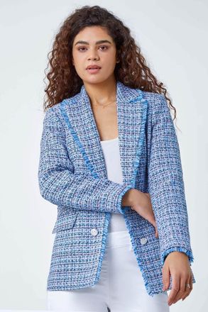 Roman Frayed Edge Boucle Check Jacket