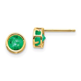 Diamond2Deal 14k Yellow Gold 5mm Bezel Emerald Stud Earrings