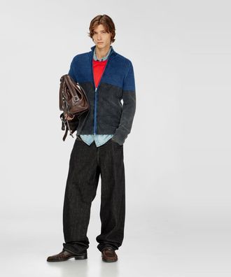 Diesel Zip-up cardigan with two-tone denim effect - Knitwear - Man - Multicolor