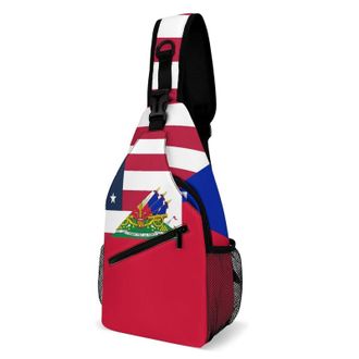 Generic U.S. And Haitian Flag Unisex Shoulder Bags Casual Crossbody Chest Bag Sling Backpack for Hiking Cycling Travel