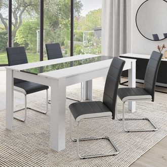 IDMarket Idmarket - Juego De 4 Sillas De Comedor Mia Grises Con Ribete Blanco
