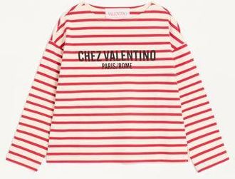 Valentino Striped Cotton Jersey T-Shirt Woman IVORY/RED XS
