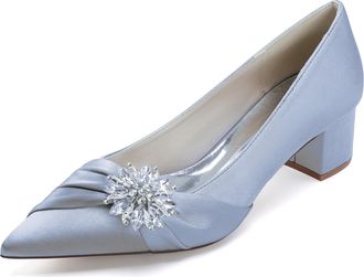 Generic Wedding Bridal Shoes Womens Chunky Heels Ankle Strap Low Heel Bridal Pointed Toe Pumps Prom Party Dress Shoes 4.5Cm,Silver,10 UK