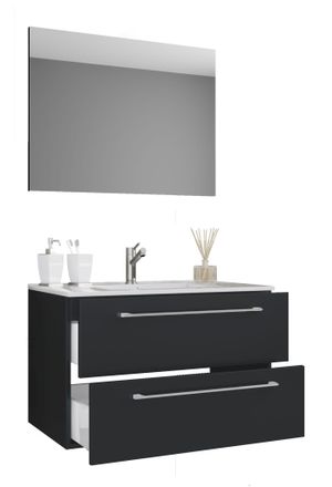 ebuy24 Ebuy24 - Vcm 3 Piezas Lavabo Lavabo Gabinete Inferior Ancho 80 Cm Juego De Muebles De Ba&ntilde;o Colgando Con Dos Cajones Espejo Badinos (negro)