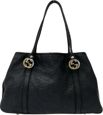 Gucci Pre-owned GG Twins Shima Leren Tote Bag - Dames - Vintage Shopper - Zwart - ONE Size - Leer - Vintage