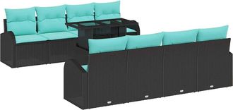 vidaXL Conjunto De Sof&aacute; De Jard&iacute;n 9 Uds. Negro Rattan De Poli&eacute;ster Vidaxl