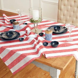 Solino Home Linen Table Throw - Cabana Stripe, 52 x 52, 52 x 52 in Red And White at Nordstrom, Size Small