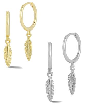 Glaze Jewelry Sterling Silver Feather Huggie Earring Set