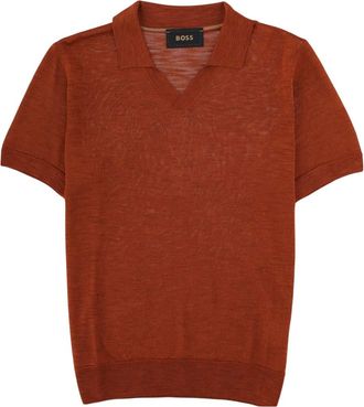 HUGO BOSS Brown Solid Shirt Collar Polo
