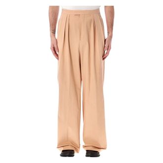 Dries Van Noten Wide Trousers, male, Orange, Size: L Pleated Wide Trousers