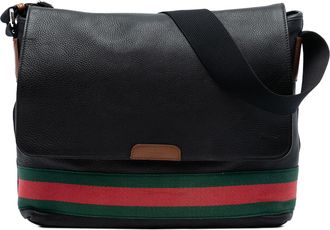 Gucci Pre-owned Womens Leather Web Messenger Bag - Black - One Size