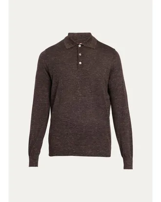Brunello Cucinelli Mens Melange Cashmere-Blend Polo Sweater