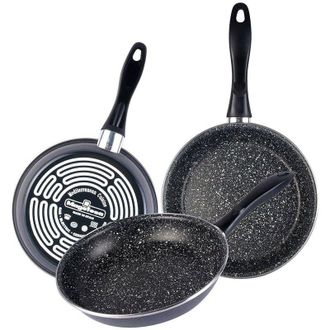 Magefesa Set Juego 3 Sartenes 18-20-24 Cm, M&aacute;rmol - Negro