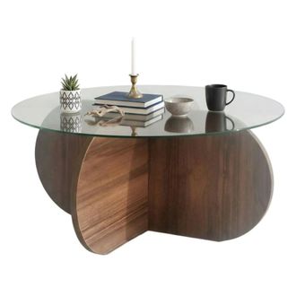 Dmora Mesa De Caf&eacute; Metis, Mesa De Centro Baja, Revistero Para Sof&aacute;, Estante De La Sala De Estar, 75x75h35 Cm, Nuez, Con Embalaje Reforzado - Dmora