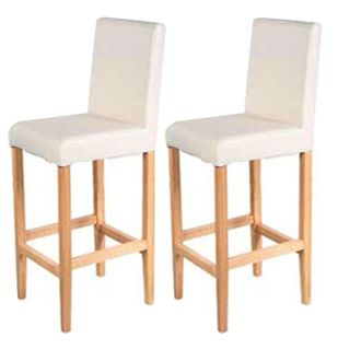 Hhg [nunca Usado] Lote De 2 Taburetes De Bar Vicenza, Taburete De Bar Taburete De Barra, Madera + Cuero, Crema, Patas Claras