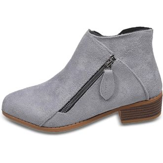 Generic Women Faux Suede Pointed Toe Ankle Booties - Classic Western Cowboy Low Heeled Shoes - Vintage Comfy Slip on Boot (grey,5.5)