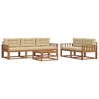 vidaXL Conjunto De Sof&aacute;s De Exterior Con Coj&iacute;n 6 Pcs Natural Y Beige Vidaxl