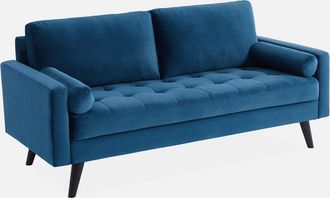 Sweeek Sof&aacute; Estilo Escandinavo De Terciopelo Con Patas De Madera, 3 Plazas
