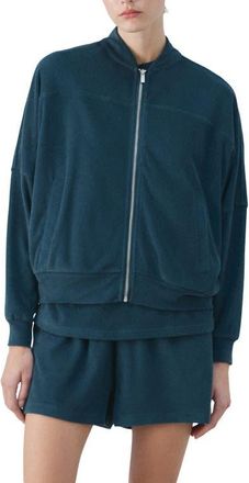 Mango Cotton Blend Terry Bomber Jacket in Blue at Nordstrom, Size Small