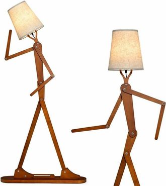 Costway Costway - Wooden Tall Floor Lamp Corner Decorative Humanoid Light Fixture Changeable Shape