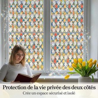 No Brand L&aacute;mina Opaca Para Ventanas Con Efecto Arco&iacute;ris De 45x200 Cm, Dise&ntilde;o De Vetas De Diamante, L&aacute;mina De Vidrio Electrost&aacute;tica Con Bloqueo Uv Para Oficina 