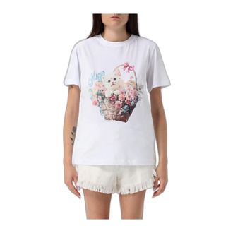 Msgm Msgm - T-shirt met korte mouwen en print op de voorkant - Dames - Tops - Wit - Maat: M Katoen