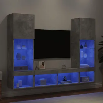 vidaXL Vidaxl - Mobili tv a Muro con led 5pz Grigio Cemento Legno Multistrato