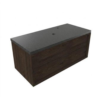 Saniclass Holz Frame Badkamermeubelset - 100x45x43cm - Noche basalten wastafelblad gepolijst (zwart) - 1 kraangat - 1 lade - mat eiken charcoal (hout)