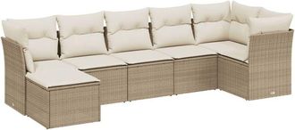 vidaXL Vidaxl - Set Sof&aacute;s De Jard&iacute;n 7 Piezas Y Cojines Rat&aacute;n Sint&eacute;tico Beige