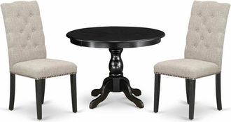 East West Furniture HBEL3-ABK-35 3 Piece Kitchen Table Set - Black Dinner Table and 2 Doeskin Linen Fabric Dining Chairs Button Tufted Back with Nail Heads - Wire Brushed