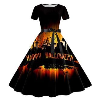 Generic Gothic Dress Medieval Festival Fancy for Women Horror Costume Ladies Bloody Printed Zombie Bride Role Play Teens/Women Party Orange