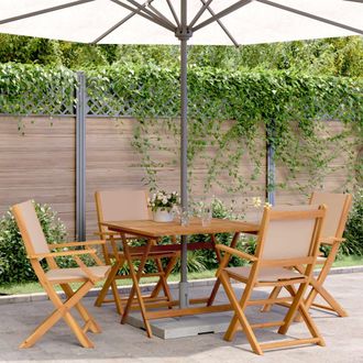 vidaXL Set De Comedor De Jard&iacute;n 5 Pzas Tela Madera Maciza Gris Taupe Vidaxl