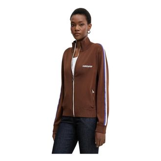 Patrizia Pepe Hoodies & sweatvesten, Dames, Bruin, M, Leer, Technische Gebreide Ritsjas