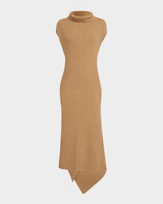 Victoria Beckham Sleeveless Draped Rib Knit High-Low Sweater Dress
