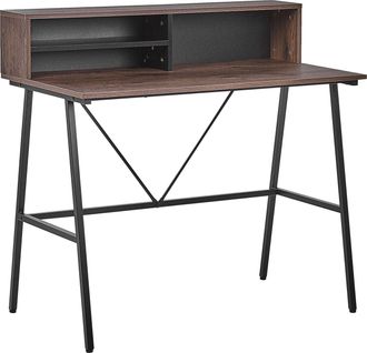 Beliani Beliani - Escritorio Para Oficina En Casa Con Tablero En Madera Oscura 100 X 50 Cm Marco De Metal Negro Con Estantes Harison