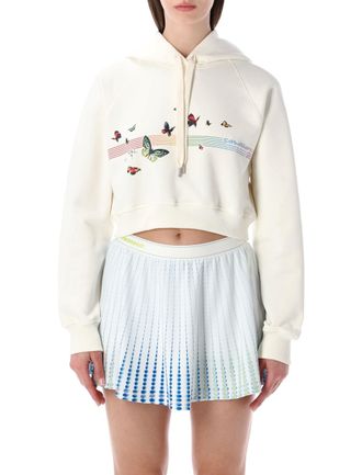 Casablanca Butterfly Cropped Cotton Hooded Sweatshirt