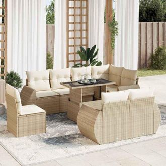 vidaXL Set De Sof&aacute;s De Jard&iacute;n Con Cojines 9 Pzas Rat&aacute;n Sint&eacute;tico Beige Vidaxl
