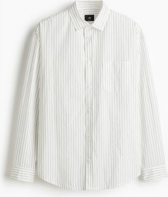 H&M Relaxed Fit Shirt in White/pinstriped at Nordstrom, Size Xxx-Large