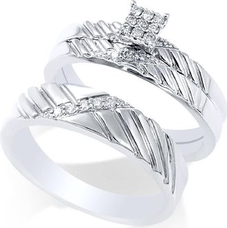 Pompeii3 1/4ct Diamond Engagement Matching Wedding Ring Set 14K White Gold Size Selectable