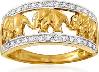 Ross-Simons Diamond Elephant Motif Ring in 14kt Yellow Gold