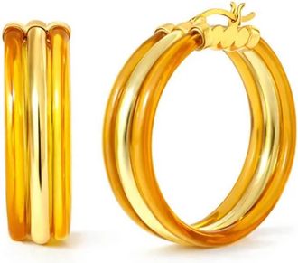 Gold & Honey Womens Ridge Lucite Hoop Earrings In Honey