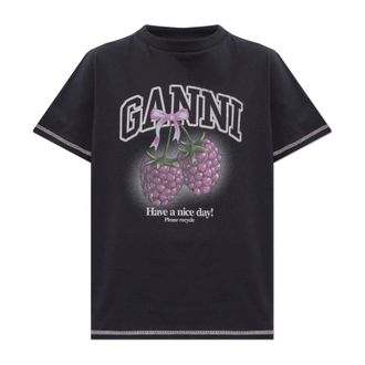 Ganni T-Shirts, female, Black, Size: 2XS T-shirt with embroidered logo