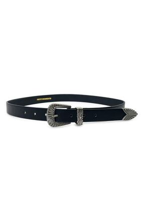 Petit Moments Nash Faux Leather Belt in Black/Silver at Nordstrom, Size X-Small