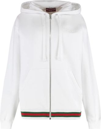 Gucci Hoodie van katoen met volledige ritssluiting - Dames - Vesten met rits - Wit - S - Katoen - Hoodies & sweatvesten