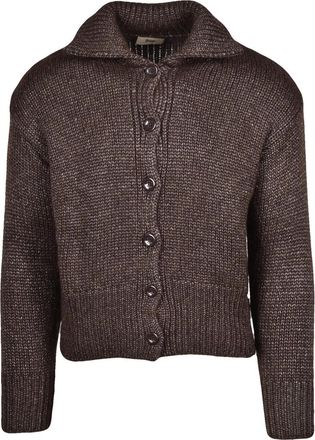 Herno Short Brown Cardigan with Chunky Knit and Button-Down Front