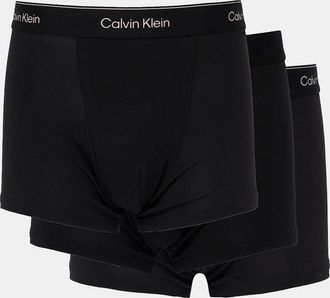 Calvin Klein Mens Calvin Klein 3 Pack Icon Cotton Stretch Mens Relaxed Fit Trunks - Heavenly Iris Logo - Black - Size: 35/34/32