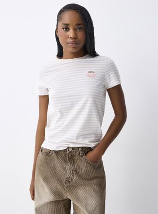 Twik Womens Small embroidery striped T-shirt Relaxed fit