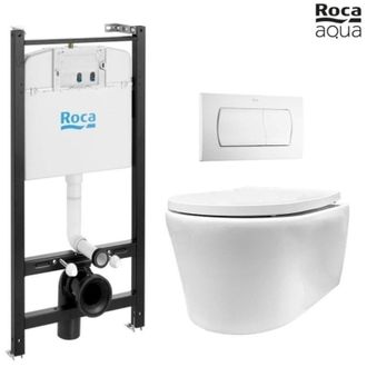 Roca Roca - Bastidor Active Pack Cisterna Empotrada Y Pulsador Blanco Brillante Con Inodoro Suspendido Rimless Lia Blanco Br Aqua