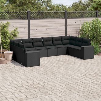 vidaXL Vidaxl - Set De Sof&aacute;s De Jard&iacute;n 10 Pzas Cojines Rat&aacute;n Sint&eacute;tico Negro